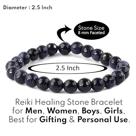 Goldstone Blue Crystal Stone 8 mm Faceted Bead Bracelet by tarotyoga.in