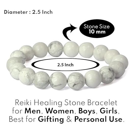 Howlite Crystal Stone 10 mm Round Bead Bracelet by tarotyoga.in