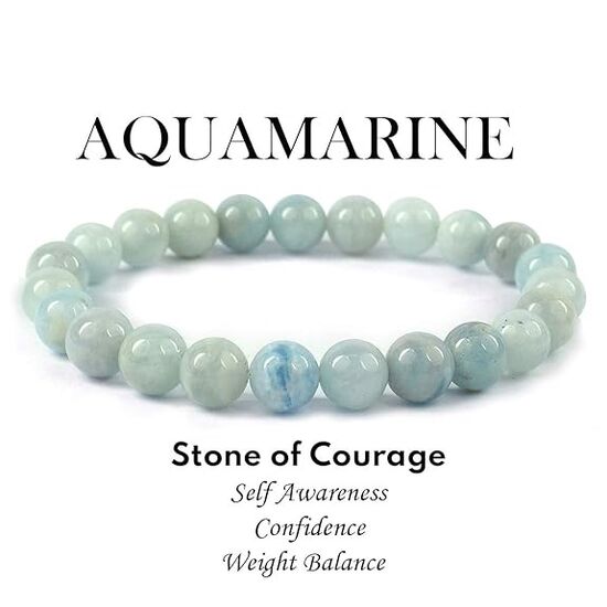 Aquamarine Crystal Stone 8 mm Round Bead Bracelet by tarotyoga.in