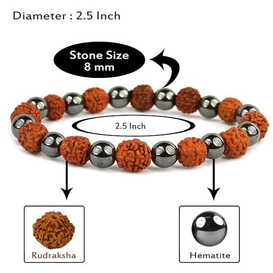 Hematite with Rudraksha Crystal Stone Combination 8 mm Round Bead Bracelet by tarotyoga.in