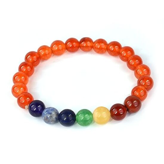 Carnelian 7 Chakra Crystal Stone Combination 8 mm Round Bead Bracelet by tarotyoga.in