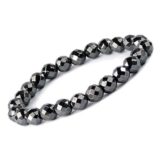 Hematite Crystal Stone 8 mm Faceted Bead Bracelet by tarotyoga.in