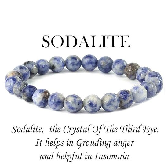 Sodalite Crystal Stone 8 mm Faceted Bead Bracelet by tarotyoga.in