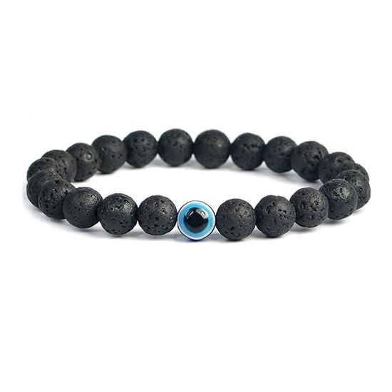 Lava with Evil Eye Crystal Stone Combination 8 mm Round Bead Bracelet by tarotyoga.in