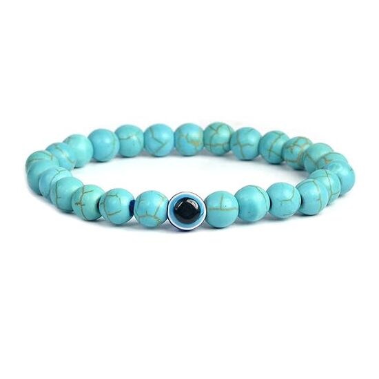 Turquoise with Evil Eye Crystal Stone Combination 8 mm Round Bead Bracelet by tarotyoga.in