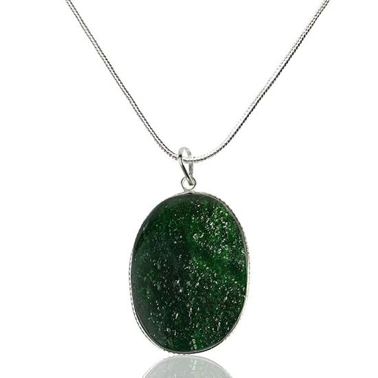 Green Aventurine Oval Shape Crystal Stone Locket Pendant with Metal Chain by tarotyoga.in