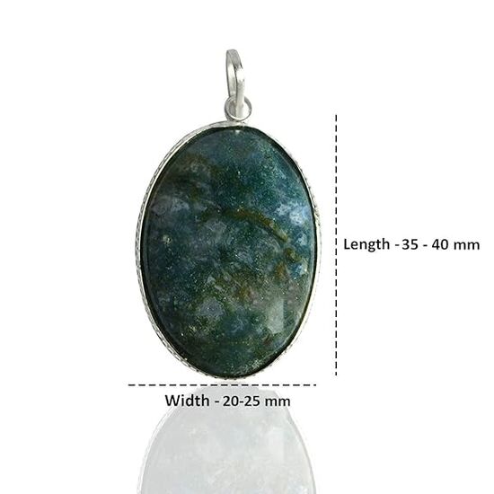 Moss Agate Oval Shape Crystal Stone Locket Pendant with Metal Chain by tarotyoga.in