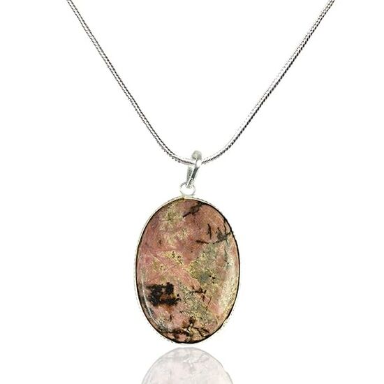 Rhodonite Oval Shape Crystal Stone Locket Pendant with Metal Chain by tarotyoga.in