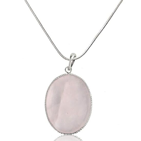 Rose Quartz Oval Shape Crystal Stone Locket Pendant with Metal Chain by tarotyoga.in