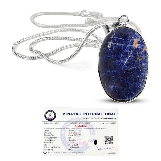 Sodalite Oval Shape Crystal Stone Locket Pendant with Metal Chain by tarotyoga.in