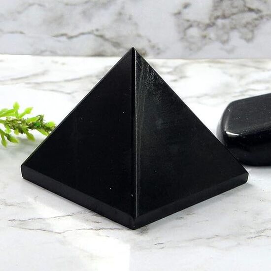 Black Tourmaline Crystal Stone Pyramid by tarotyoga.in