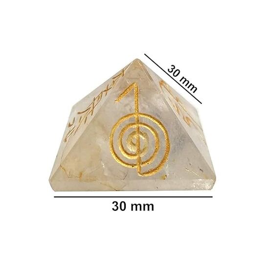 Clear Quartz with Reiki Symbol Crystal Stone Pyramid by tarotyoga.in