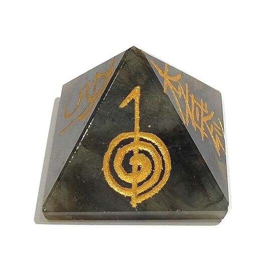 Labradorite with Reiki Symbol Crystal Stone Pyramid by tarotyoga.in